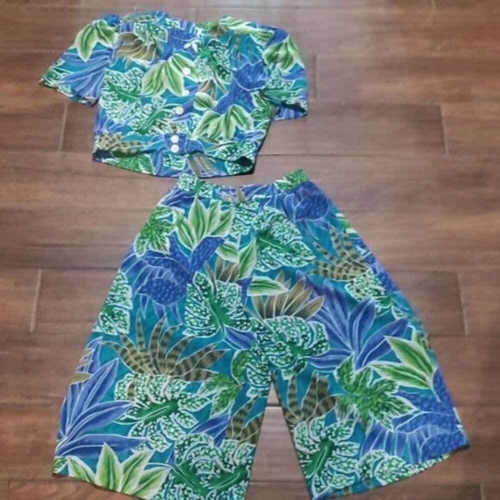 Vintage vacation set 6 high waisted light weight leaves floral palm tropical
